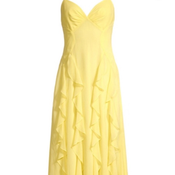 NWT BCBGMaxAzria Ruffle Canary Yellow Gown 04! - Picture 3 of 8